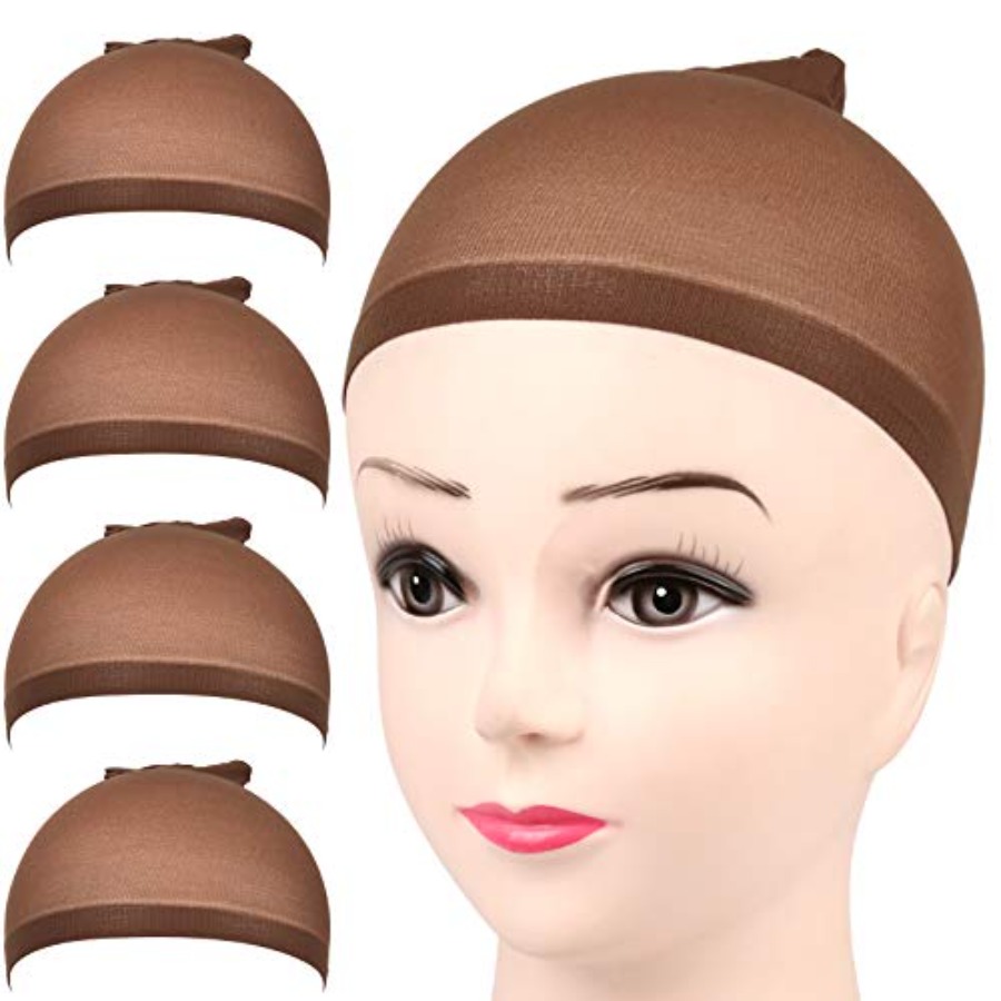 Wig Cap Stocking - 가발캡, 4개입 다크 브라운 스타킹 여성용