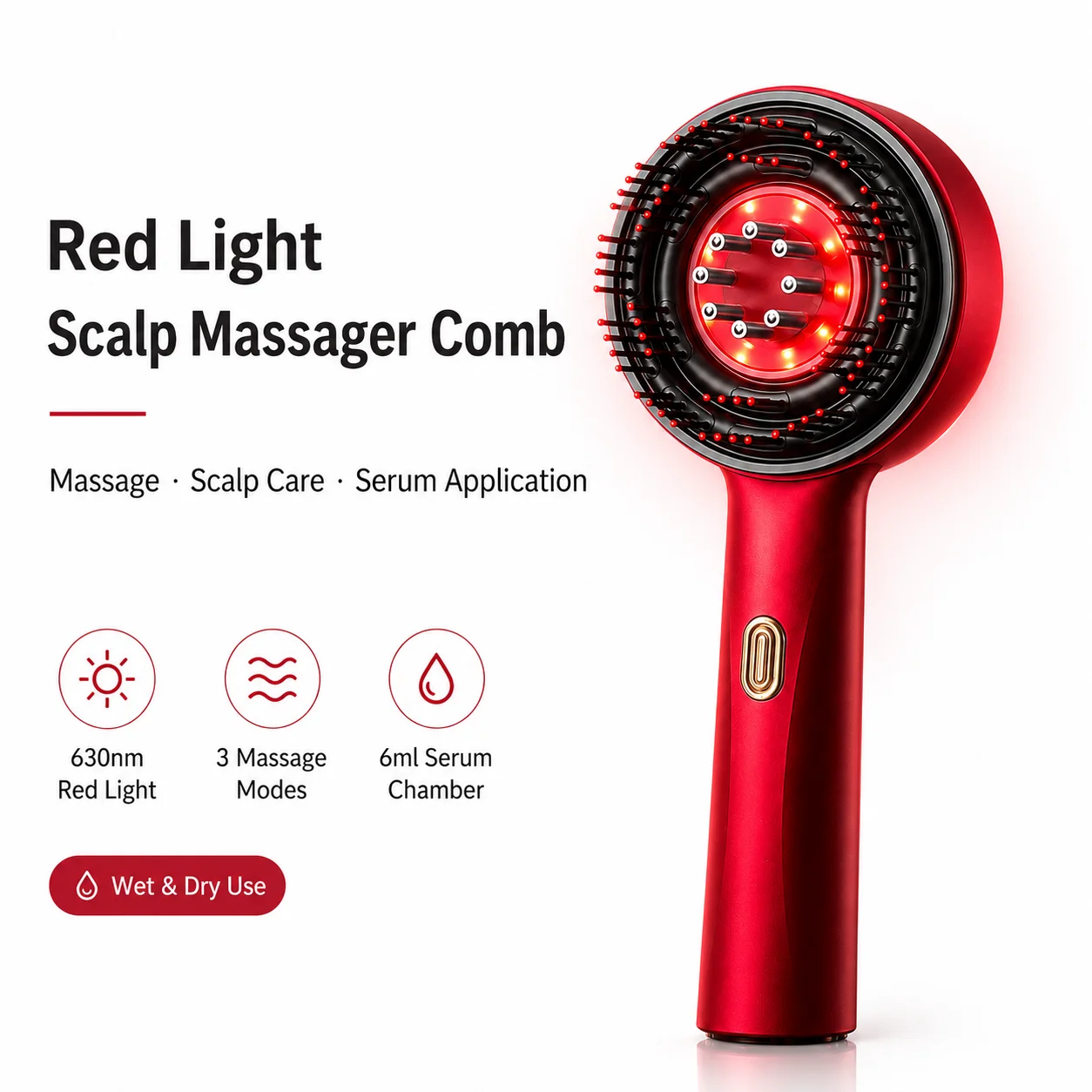 Hair Care Serum - 레드 라이트 두피 마사지 빗 630nm