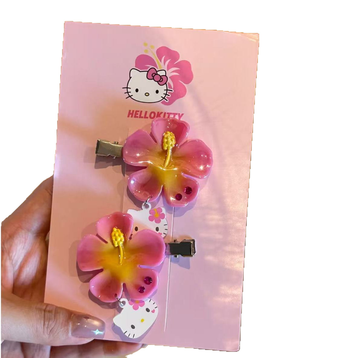 카와이 산리오 헬로 키티 꽃 머리핀 세트 핑크 히비스커 - Clip In Hair Piece 리뷰 및 가격